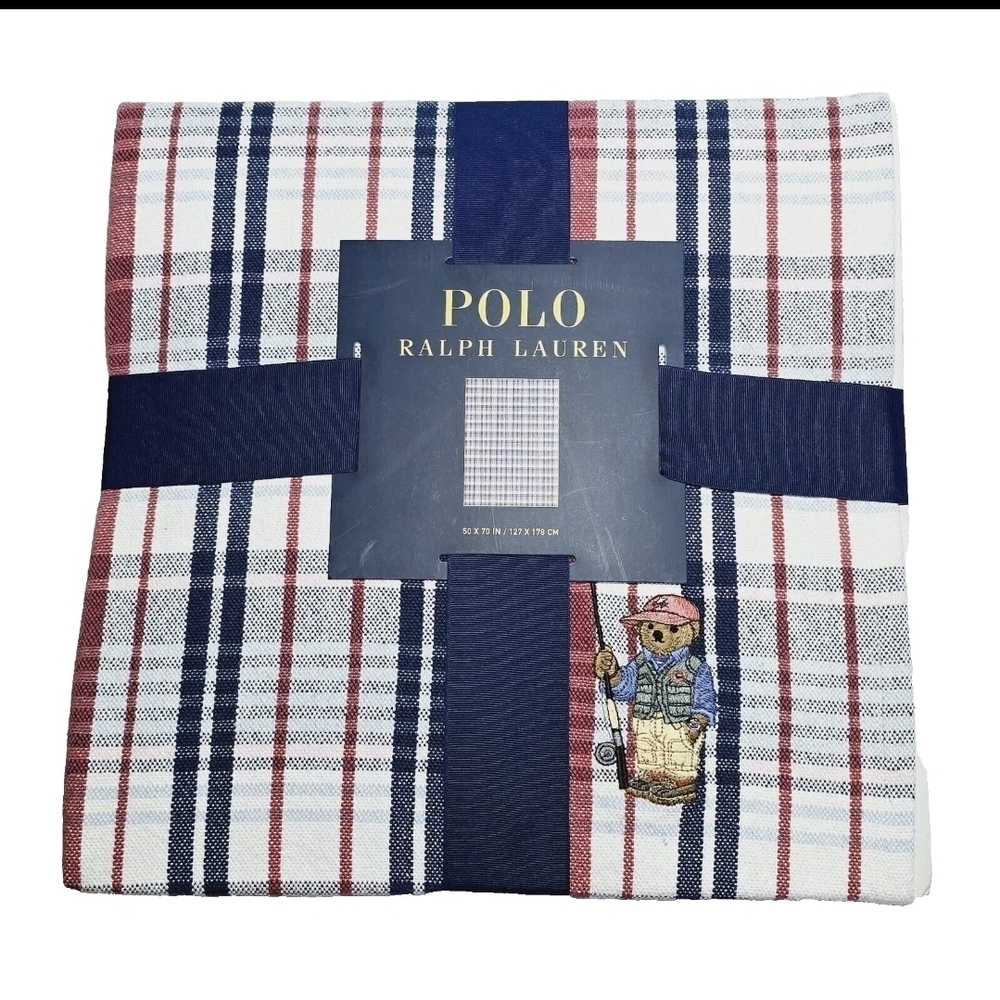 New Polo Ralph Lauren Blanket Throw Fisherman Polo Bear Cotton Navy 50X70 NWOT